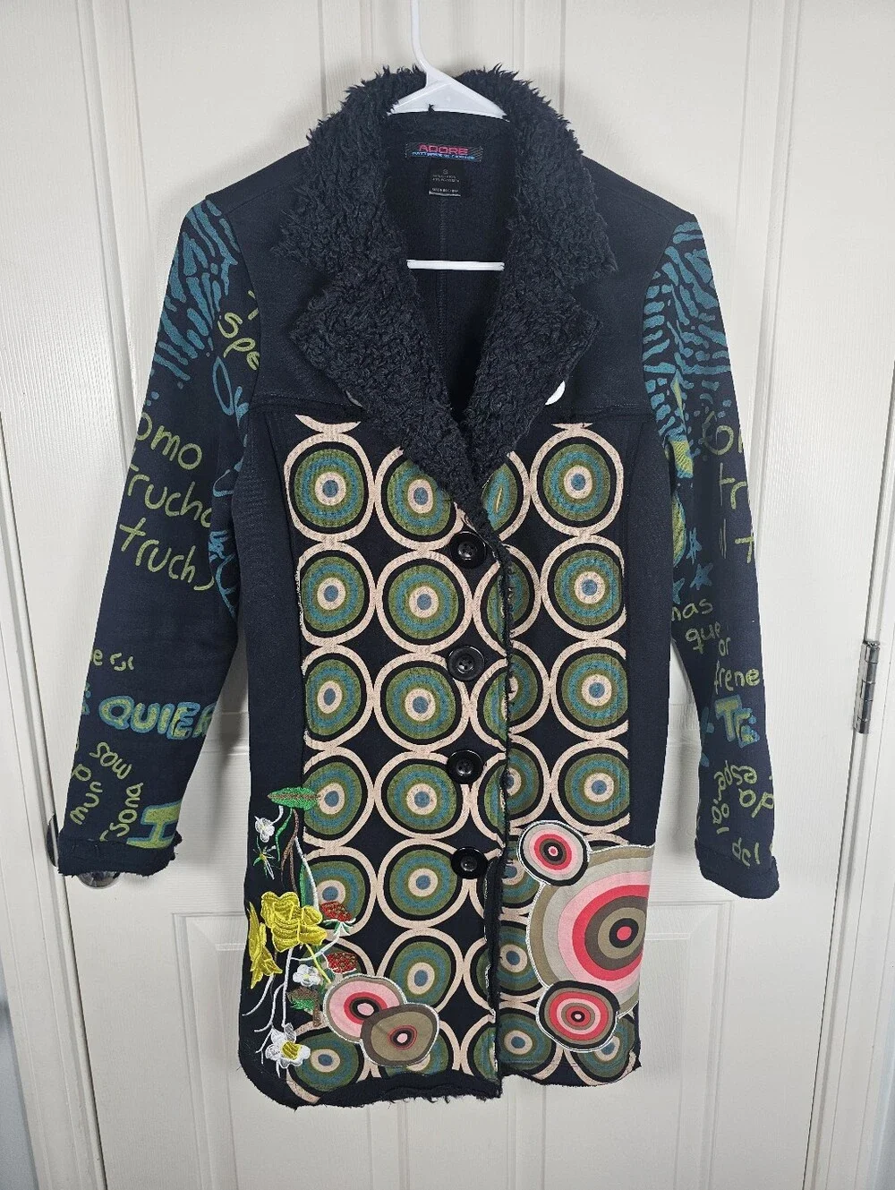 Adore Womens Coat Geometrical Wear Art Embrodered Statement Piece Size S